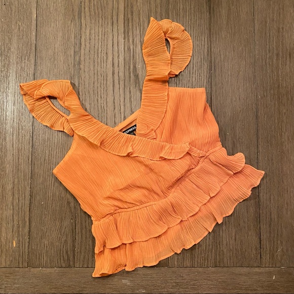 Express Tops - Express Textured Ruffled Wrap Peplum Tank